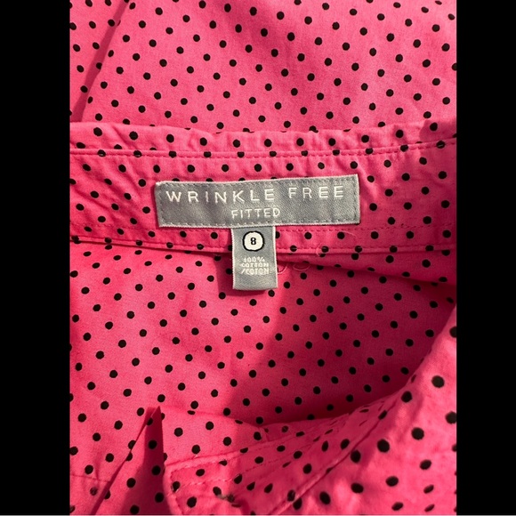 FOXCROFT Wrinkle Free Fitted Pink Black Polka Dot Button Down Blouse Top Shirt - Picture 6 of 9